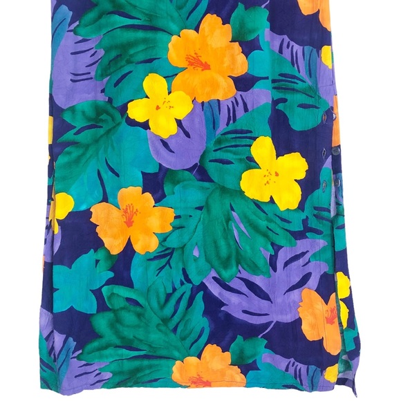 VINTAGE Jams World Tropical Floral “Bisctera” Print Midi Tank Dress Side Slit - Picture 3 of 10